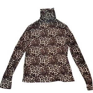 Leopard Print Turtleneck Blouse